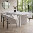 BUN/GVE001/89951 White Marble Effect Extendable Dining Table Set with 6 Cream Boucle Chairs - Seats 6 - Geneva