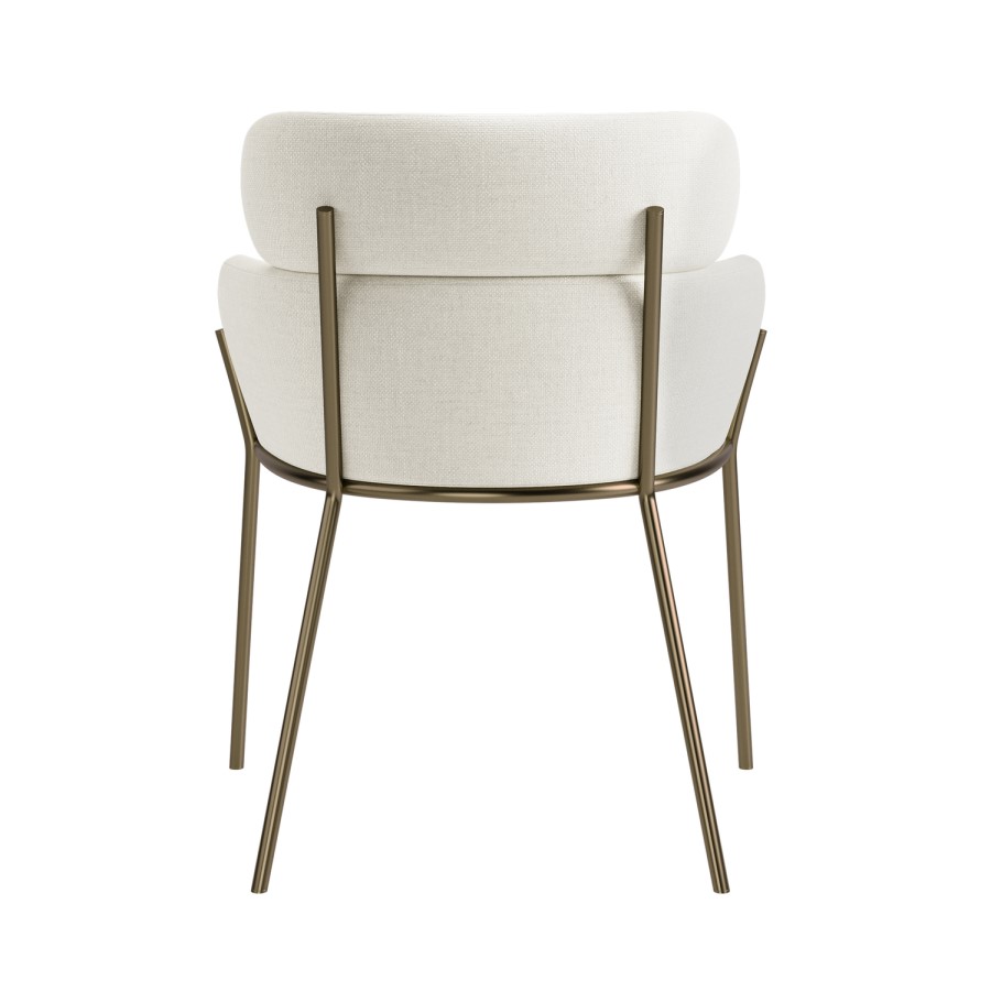 Set of 6 Cream Upholstered Curved Dining Chairs with Brass Legs - Isla