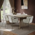 BUN/GVE003/98119 Large Rectangular Beige Marble Effect Extendable Dining Table Set with 6 Cream Upholstered Chairs - Seats 6 - Geneva
