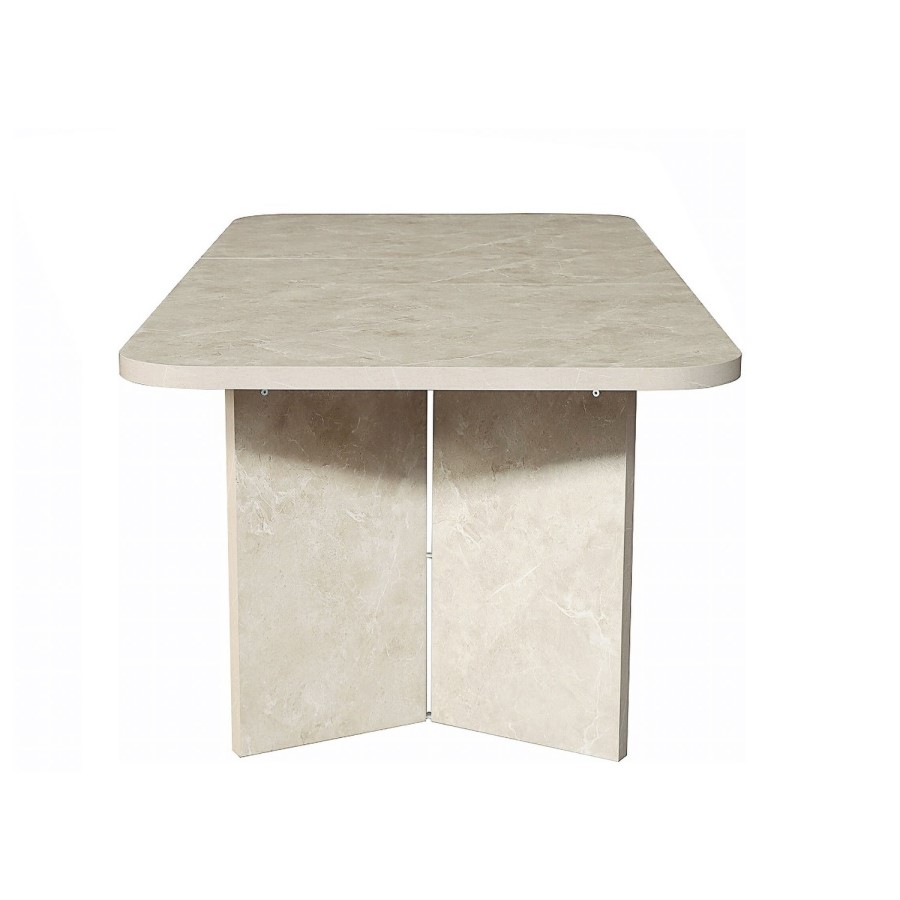 Beige Marble Effect Pillar Extendable Dining Table - Seats 6 - 8 - Geneva