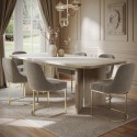 BUN/GVE003/99729 Large Rectangular Beige Marble Effect Extendable Dining Table Set with 6 Mink Velvet Chairs - Seats 6 - Geneva