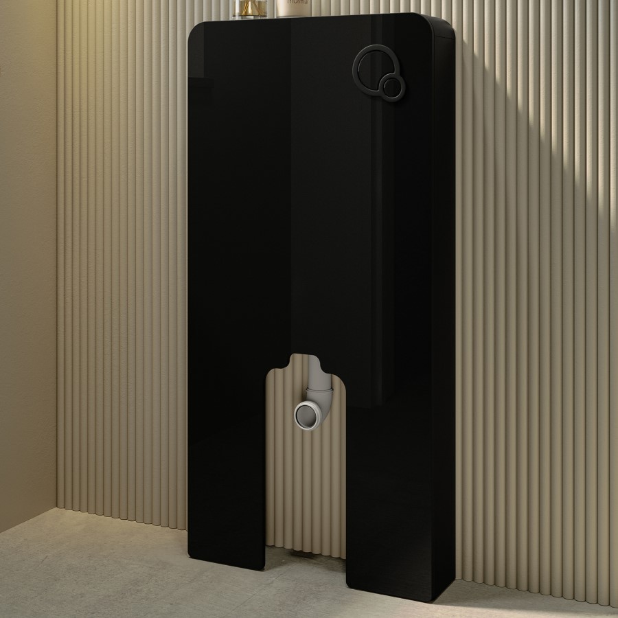 Back to Wall Toilet with Black Glass Cabinet, Cistern & Pneumatic Dual Flush Button - Roma