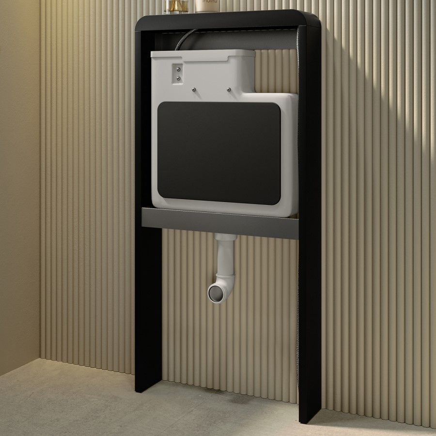 Back to Wall Toilet with Black Glass Cabinet, Cistern & Pneumatic Dual Flush Button - Roma