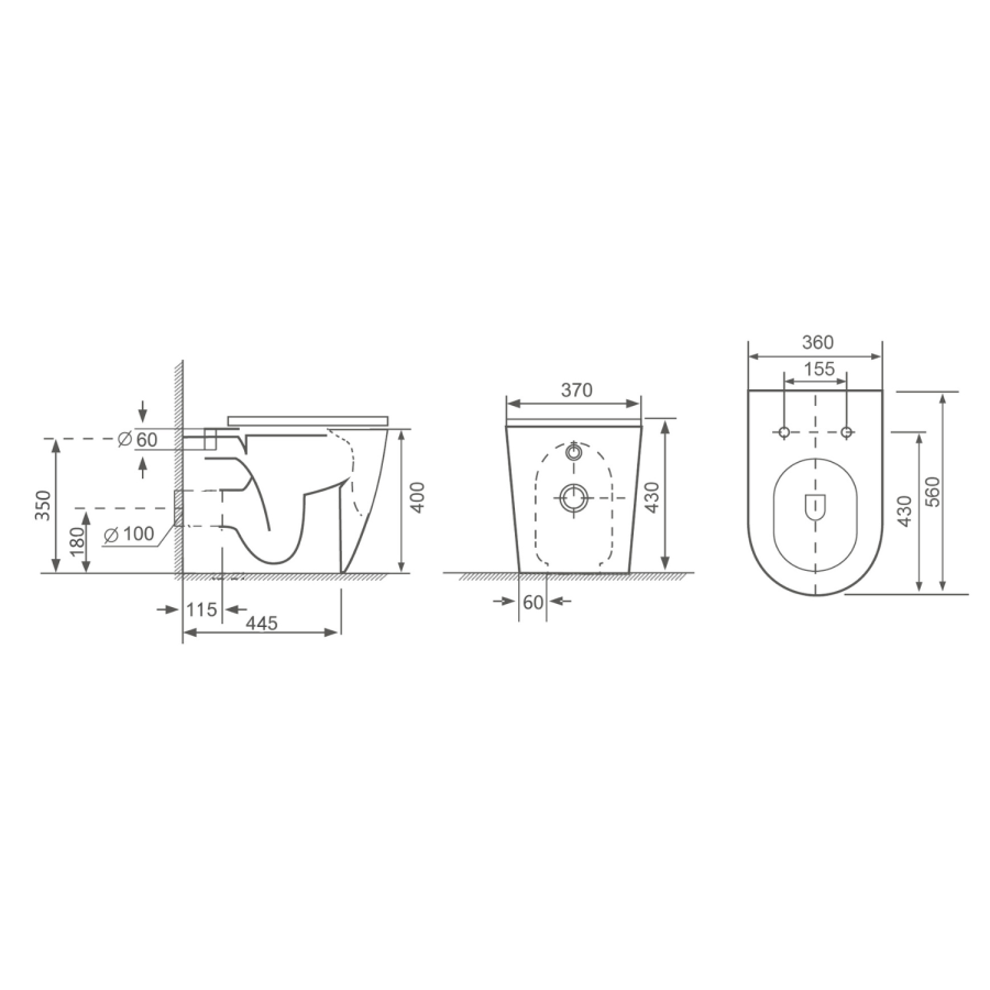 Back to Wall Toilet with Black Glass Cabinet, Cistern & Pneumatic Dual Flush Button - Roma
