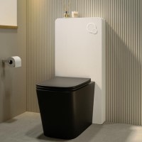 Black Back to Wall Toilet with White Glass Cabinet, Cistern & Pneumatic Dual Flush Button - Albi
