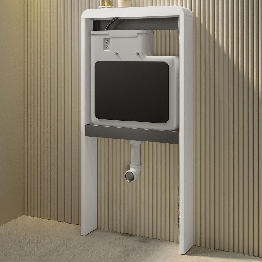 Black Back to Wall Toilet with White Glass Cabinet, Cistern & Pneumatic Dual Flush Button - Albi