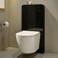 Wall Hung Toilet with Black Glass Cabinet, Cistern & Pneumatic Dual Flush Button - Roma