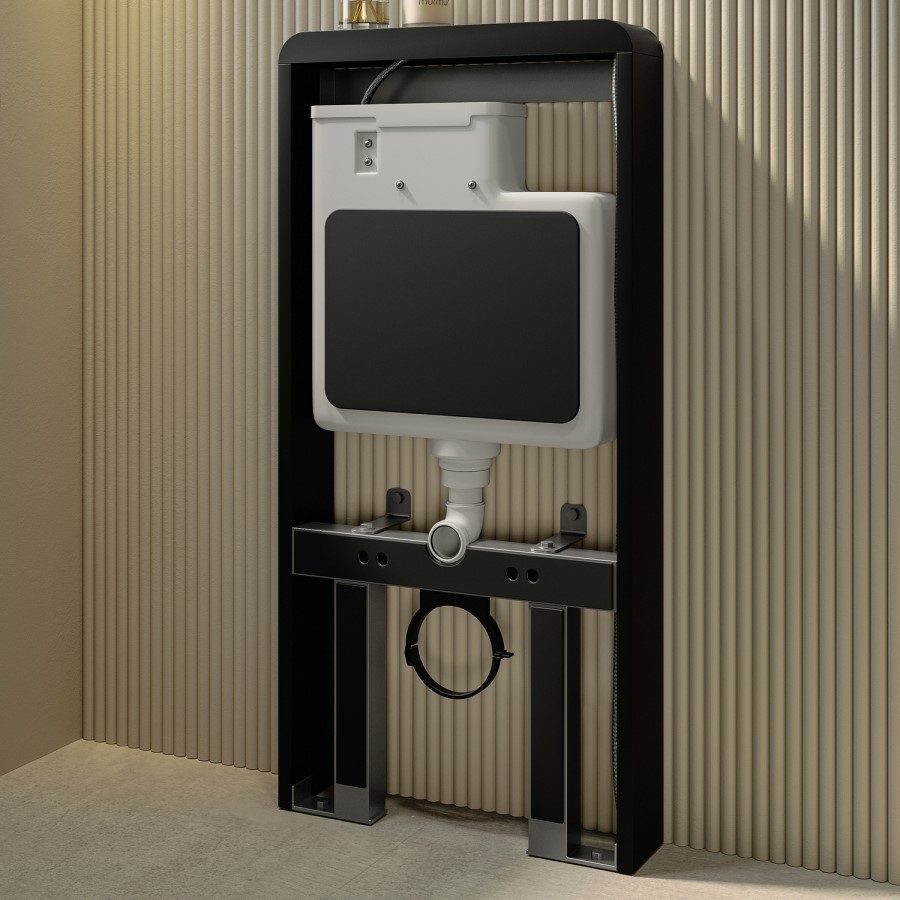 Wall Hung Toilet with Black Glass Cabinet, Cistern & Pneumatic Dual Flush Button - Roma