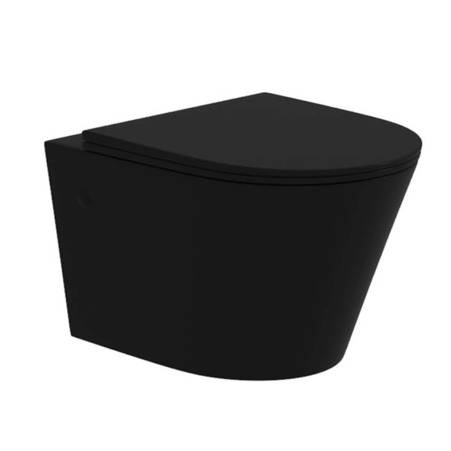 Black Wall Hung Toilet with Black Glass Cabinet, Cistern & Pneumatic Dual Flush Button - Verona