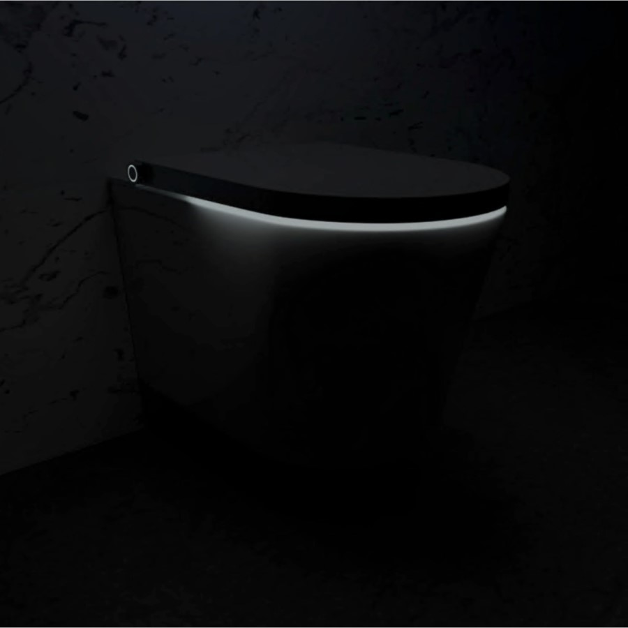 Wall Hung Smart Bidet Japanese Toilet with Black Glass Cabinet, Frame, Cistern & Pneumatic Dual Flush Button - Purificare