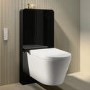 Wall Hung Smart Bidet Japanese Toilet with Heated Seat, Black Glass Cabinet, Frame, Cistern & Pneumatic Dual Flush Button - Purificare