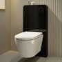 Wall Hung Smart Bidet Japanese Toilet with Heated Seat, Black Glass Cabinet, Frame, Cistern & Pneumatic Dual Flush Button - Purificare
