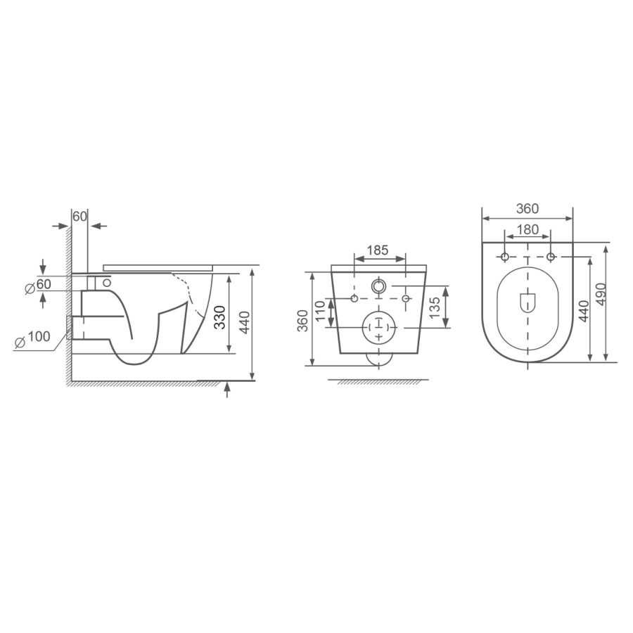 Wall Hung Toilet with Black Glass Cabinet, Cistern & Pneumatic Dual Flush Button - Roma