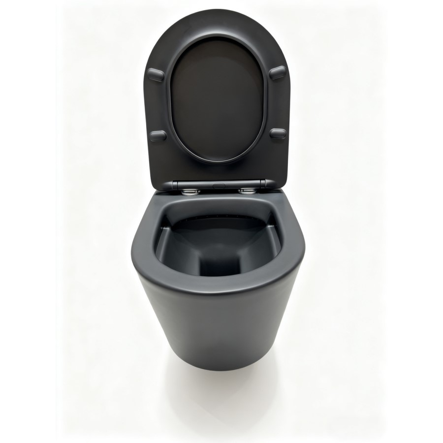 Black Wall Hung Toilet with White Glass Cabinet, Cistern & Pneumatic Dual Flush Button - Albi