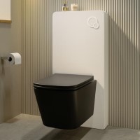 Black Wall Hung Toilet with White Glass Cabinet, Cistern & Pneumatic Dual Flush Button - Albi