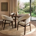 BUN/HANA001/100672 Round Walnut Dining Table Set with 4 Beige Upholstered Chairs - Seats 4 - Hana