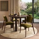 BUN/HANA001/100838 Round Walnut Dining Table Set with 4 Olive Green Velvet Curved Back Dining Chairs - Seats 4 - Hana