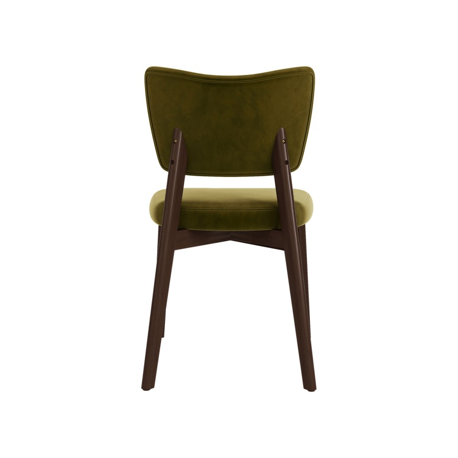 Set of 6 Olive Green Velvet Dining Chairs with Walnut Legs - Greta