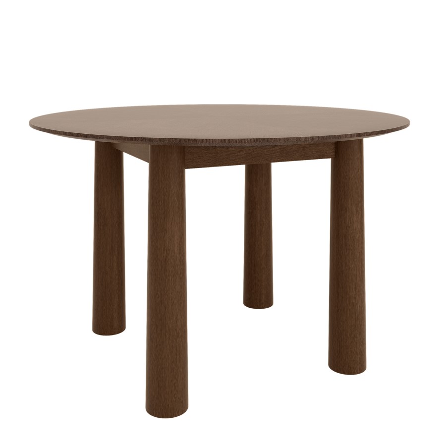 Round Walnut Flared Leg Dining Table Set with 4 Olive Green Velvet Curved Back Dining Chairs -  Hana