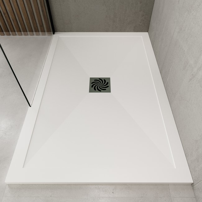 Non-Slip Low Profile 1400x800mm White Stone Resin Rectangular Shower Tray with Waste - Harmony