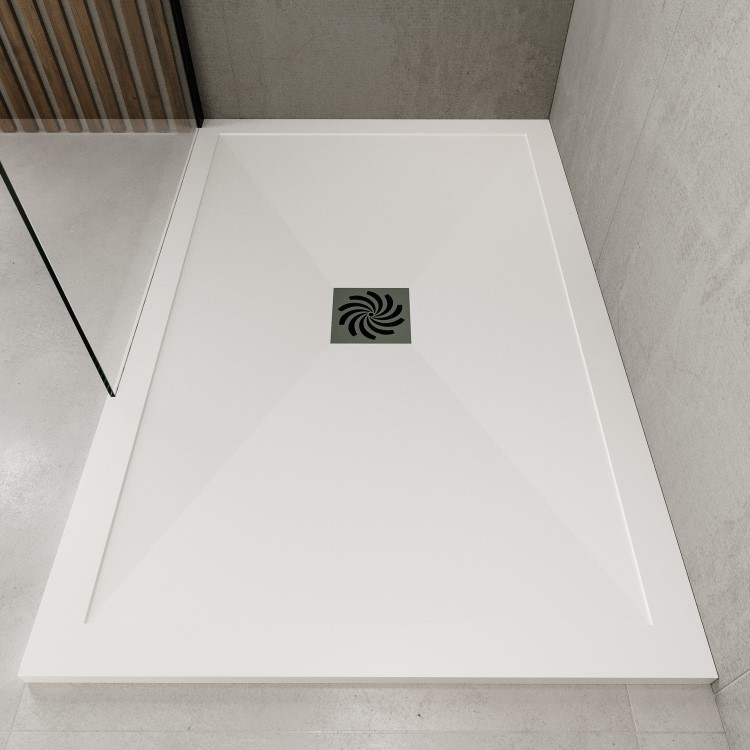 1400x800mm Rectangular Shower Tray with Waste - Non-Slip White Stone Resin - Harmony