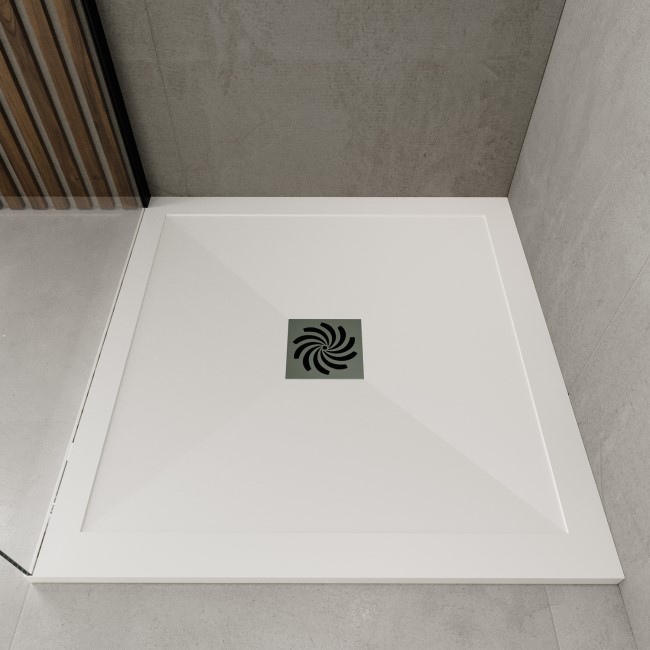 900mm Square Shower Tray with Waste - White Stone Resin Low Profile - Harmony