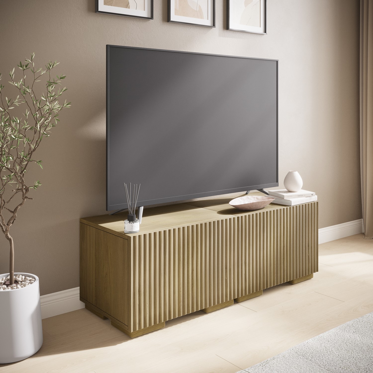 Tv Unit Ribbed Oak Multifunctional Small Oak Ribbed Floating TV Stand - TV's up to 55 ...