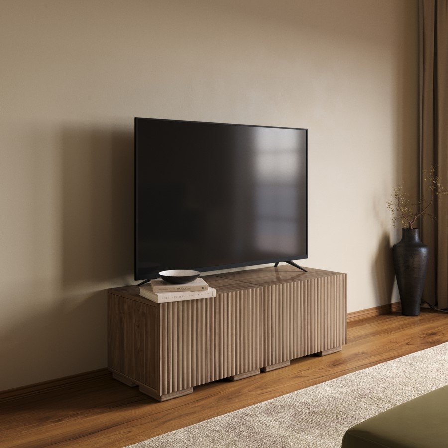 Multifunctional Small Walnut Ribbed Floating TV Stand - TV's up to 55" - Hazel