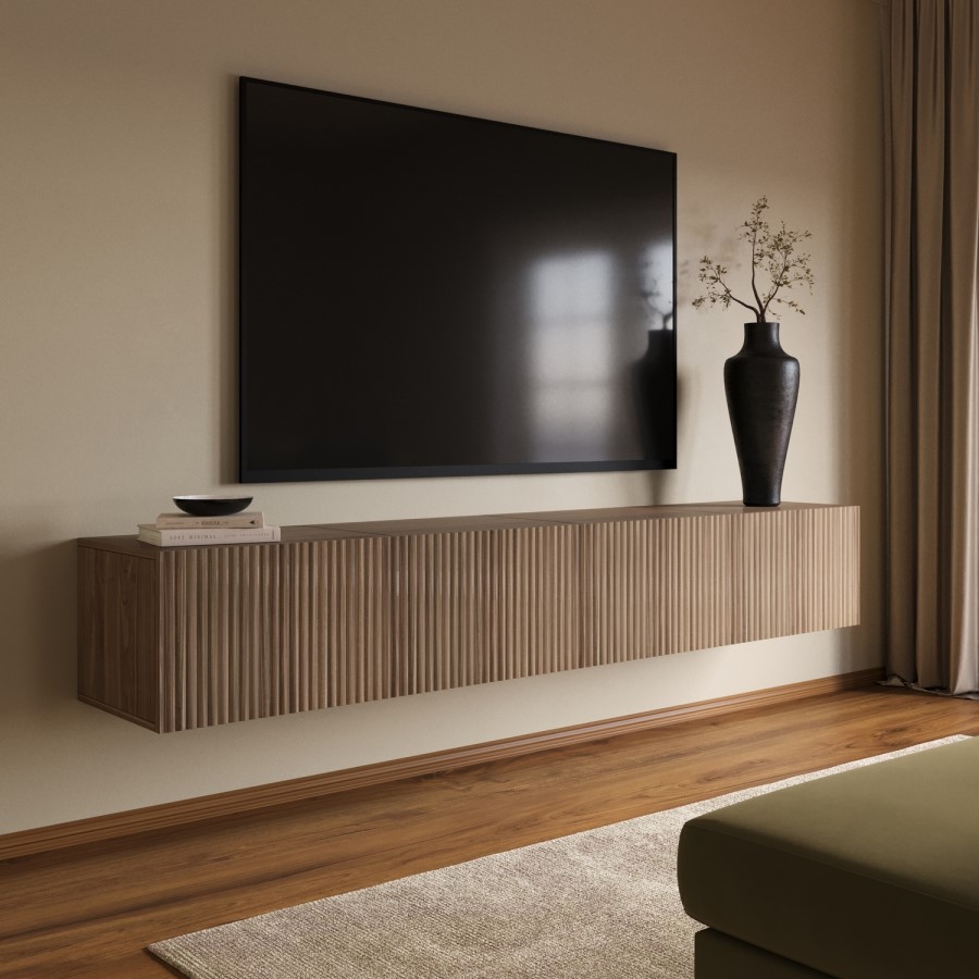 Multifunctional Large Walnut Ribbed Freestanding TV Stand with Storage - TV's up to 85" - Hazel