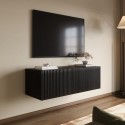 BUN/HAZ008/99527 Multifunctional Small Black Ribbed Floating TV Stand - TV's up to 55" - Hazel
