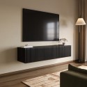 BUN/HAZ008/99528 Multifunctional Black Ribbed Floating TV Stand - TV's up to 75" - Hazel