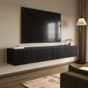 BUN/HAZ008/99529 Multifunctional Large Black Ribbed Floating TV Stand with Storage - TV's up to 85" - Hazel