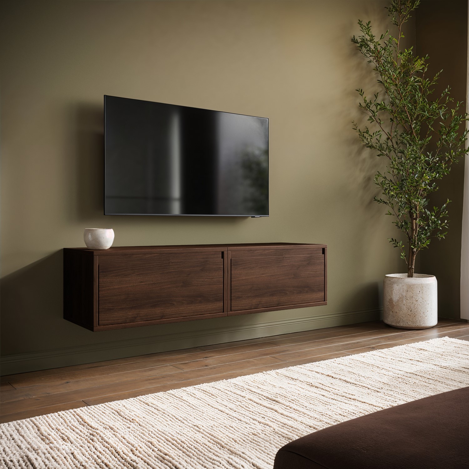 Small Walnut Floating Wall Mounted TV Stand TVs up to 55