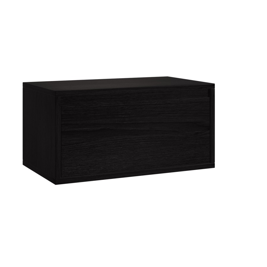 ONLY OPENED - Wide Black Floating Bedside Table with Storage - Hiro