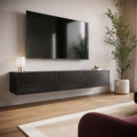 Black Floating Wall Mounted TV Stand - TV's up to 75" - Hiro