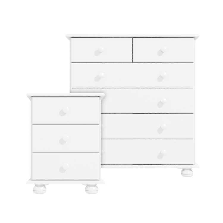 White Bedside Table and Chest of Drawers Set - Hamilton