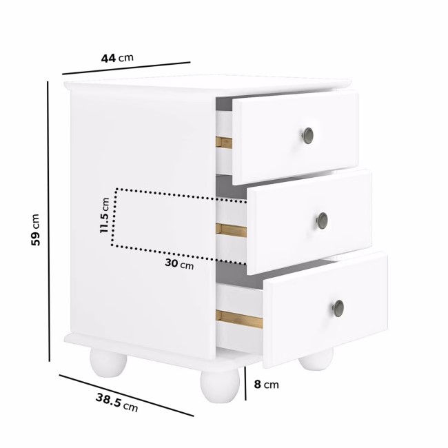 White Bedside Table and Chest of Drawers Set - Hampton