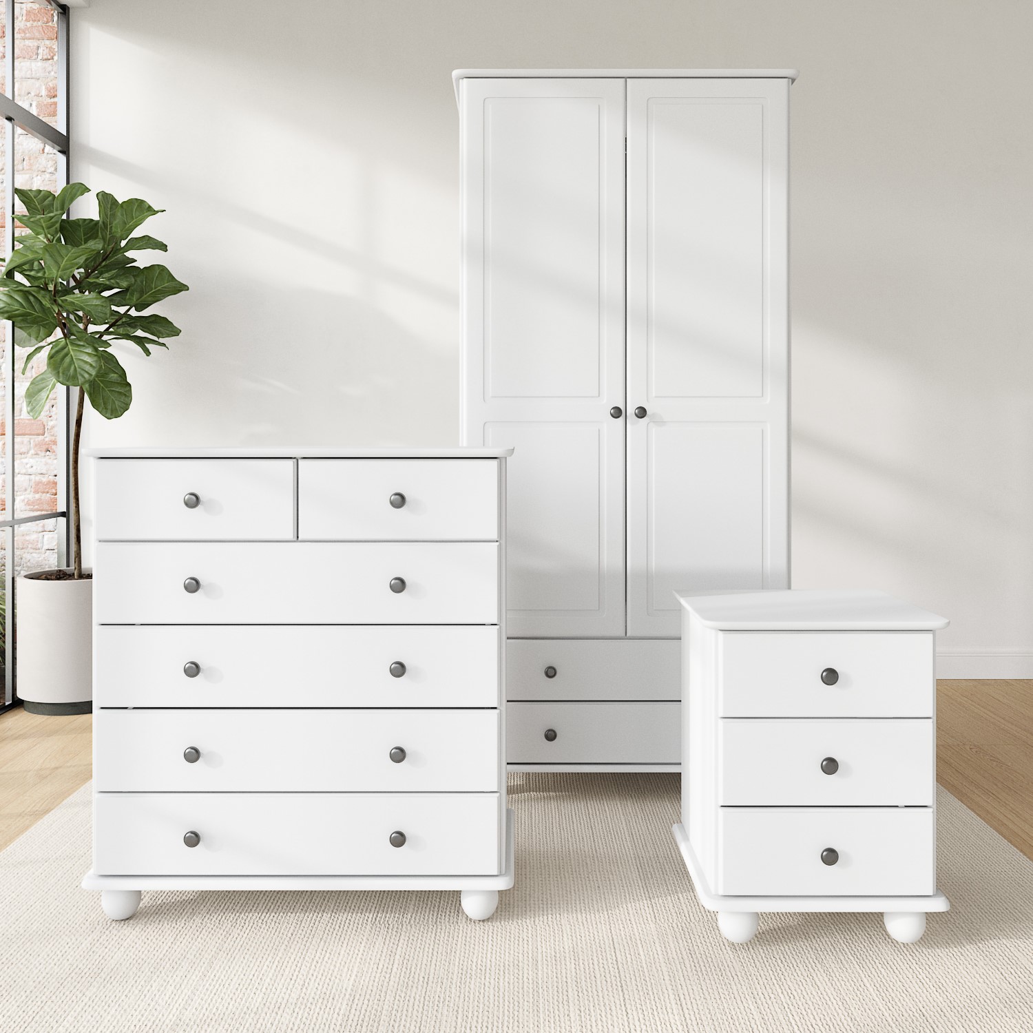 White 3 Piece Bedroom Furniture Set - Hampton - Furniture123