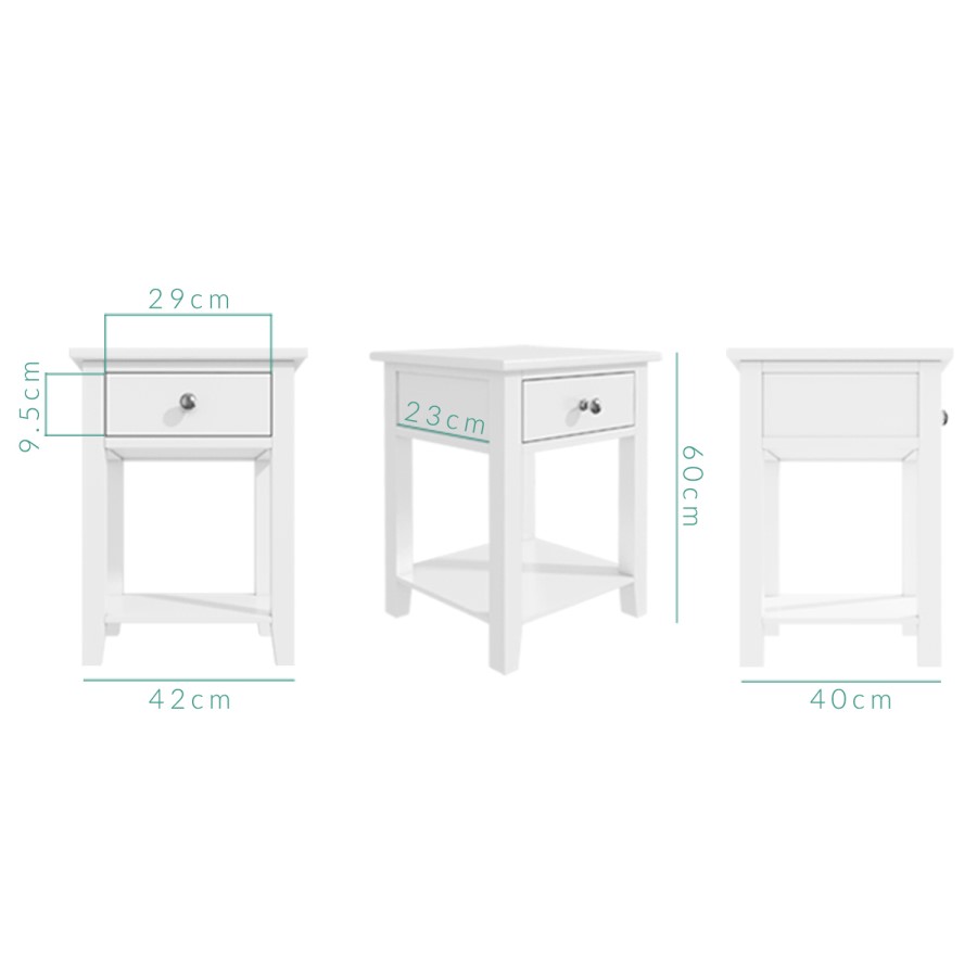 Pair of Harper White Solid Wood 1 Drawer Bedside Tables