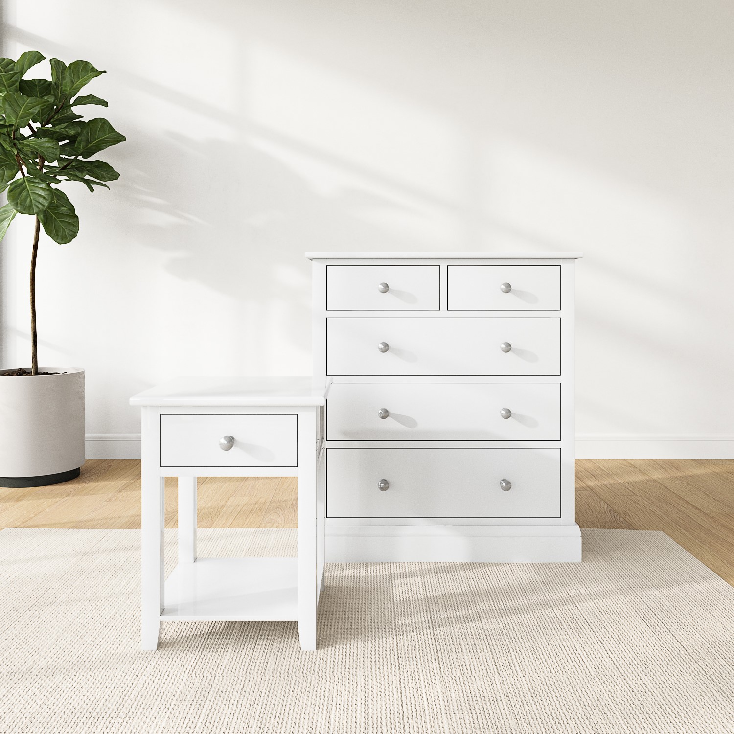 Photo of White bedside table and chest of drawers set - harper