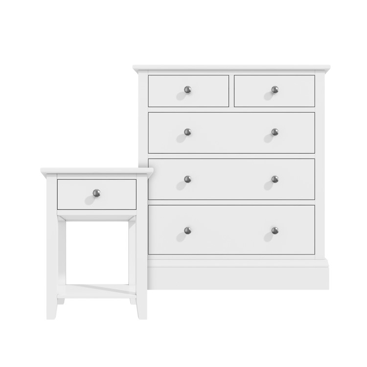 White Bedside Table and Chest of Drawers Set - Harper