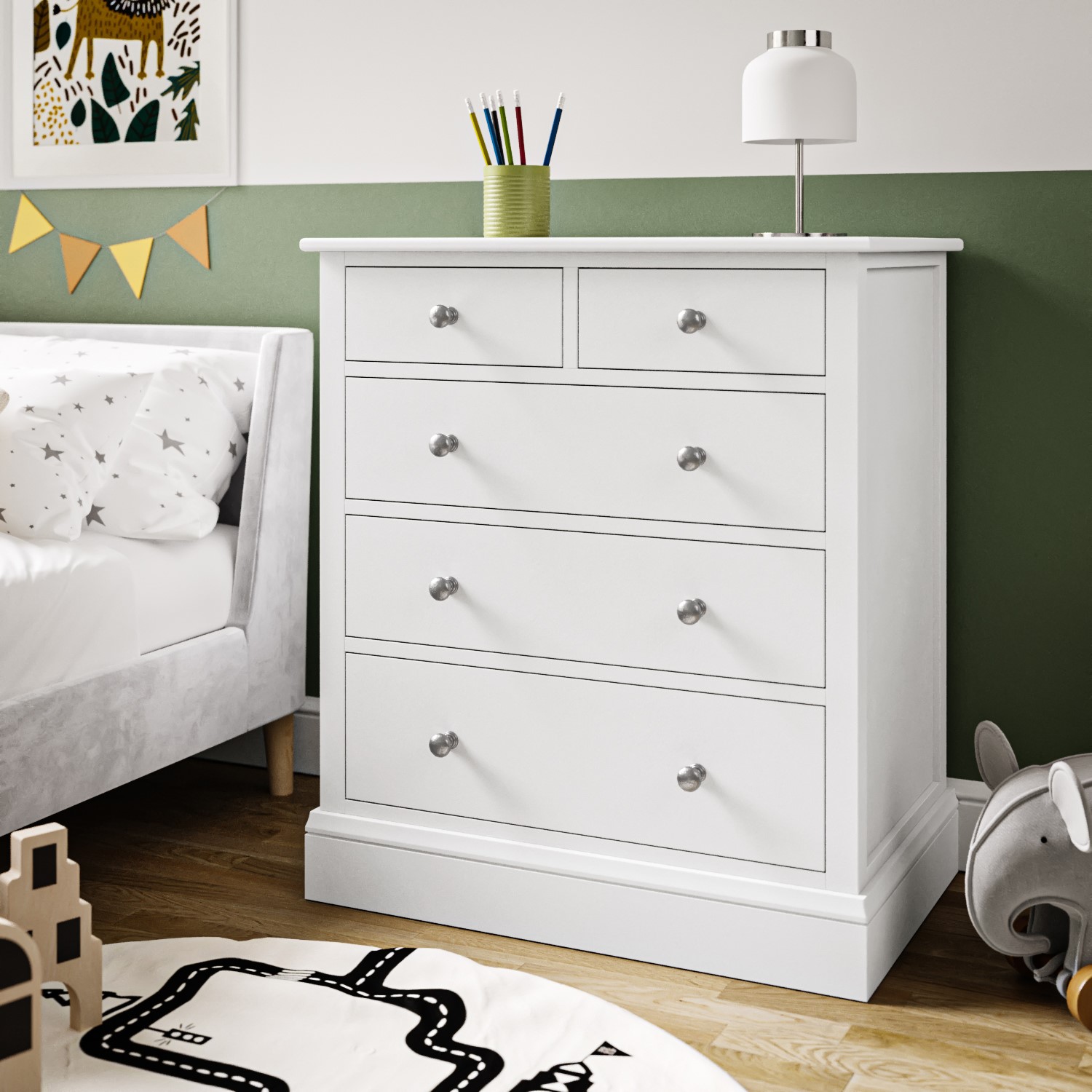 Photo of Kids white painted chest of 5 drawers - harper