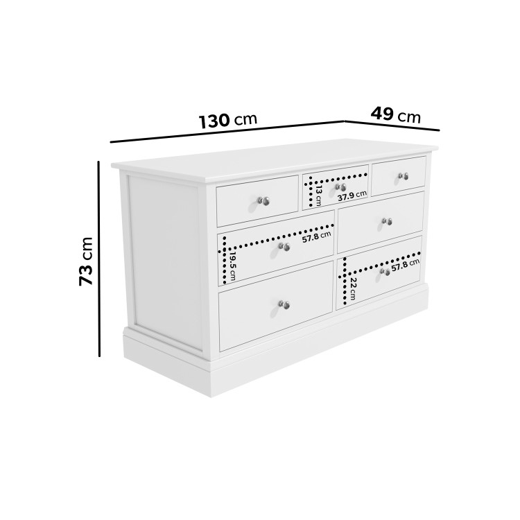 Kids Wide White Painted Chest of 7 Drawers - Harper