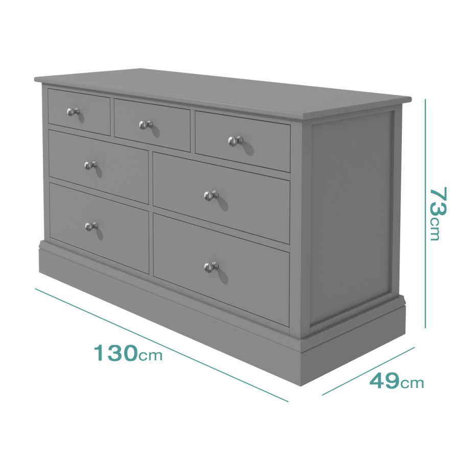 GRADE A2 - Harper Grey Solid Wood 4+3 Wide Chest of Drawers