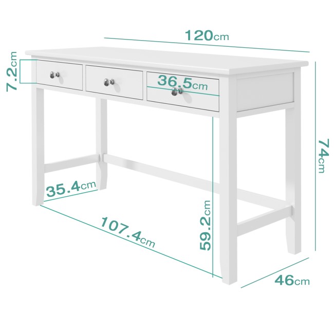 White Painted Console Table with 3 Drawers - Harper