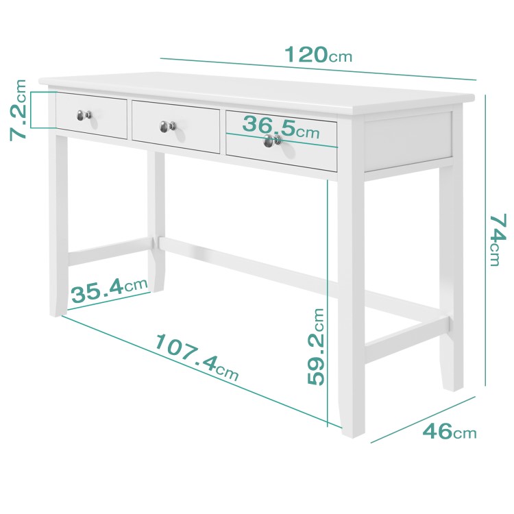 White Painted Dressing Table with 3 Drawers - Harper