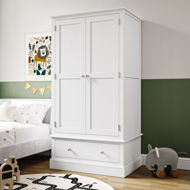 Kids White Painted 2 Door Double Wardrobe with Drawer - Harper ...