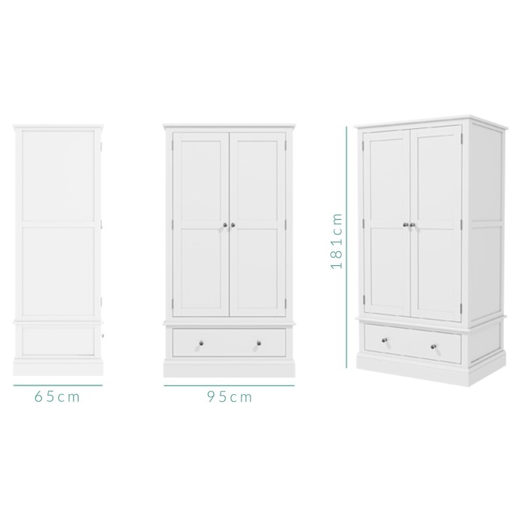 Kids White Painted 2 Door Double Wardrobe with Drawer - Harper 