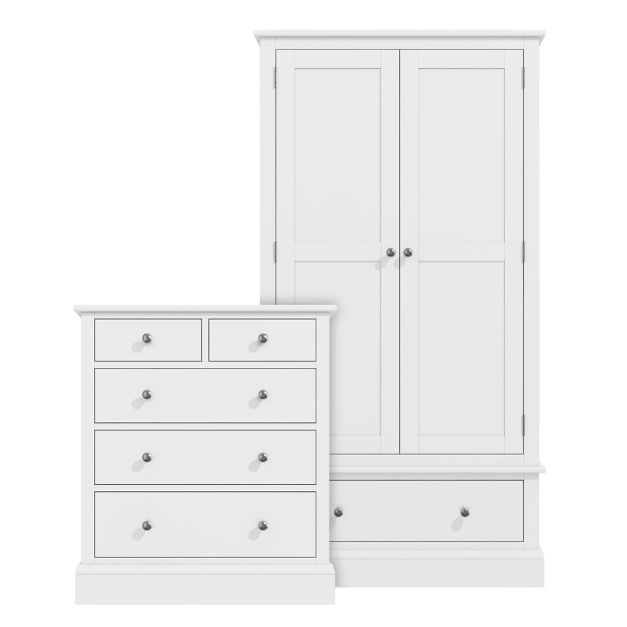 White Wardrobe and Chest of Drawers Set - Harper