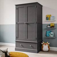 Kids Grey Painted 2 Door Double Wardrobe with Drawer - Harper